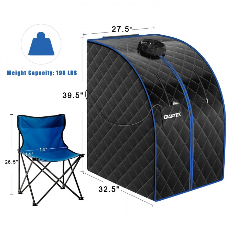 Portable personal far infrared sauna with heating foot pad, foldable chair, and LED control for relaxation and.