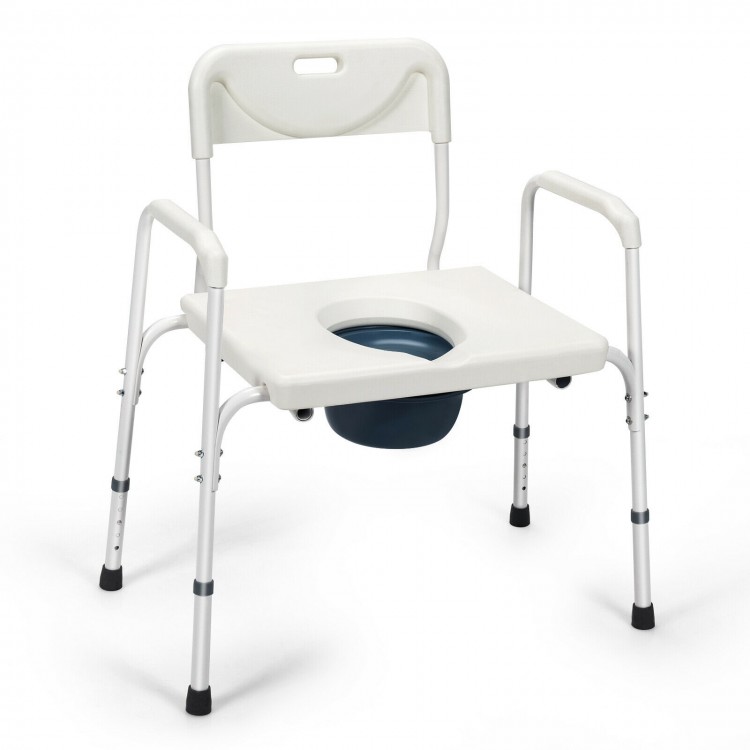 Portable 3-in-1 bedside commode chair with adjustable height, wide backrest, and armrests for comfort and stability.