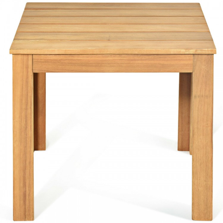 Wooden square patio coffee bistro table made of acacia wood, featuring a waterproof varnish surface for easy.