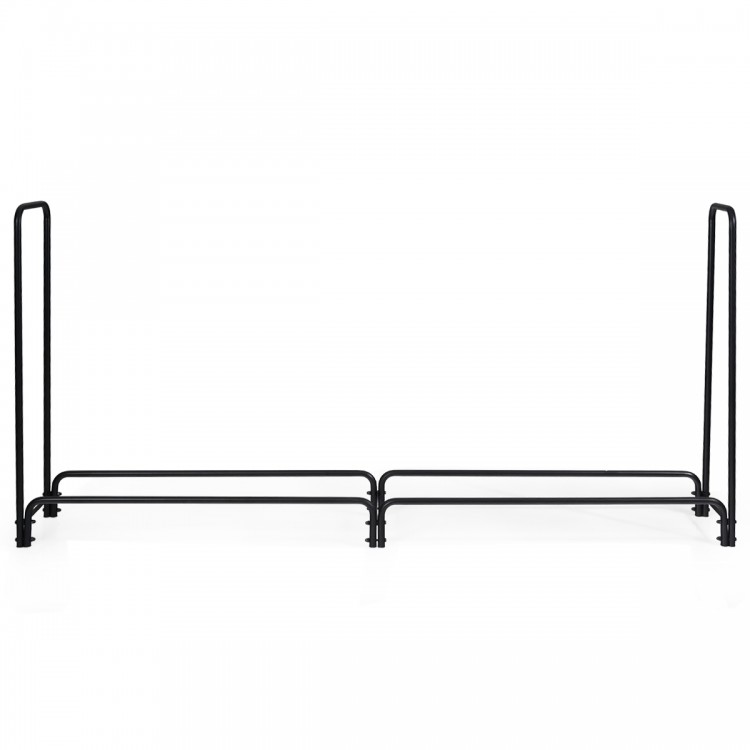 8-foot outdoor steel firewood log rack with heavy-duty frame, rustproof finish, and ample storage for lumber.