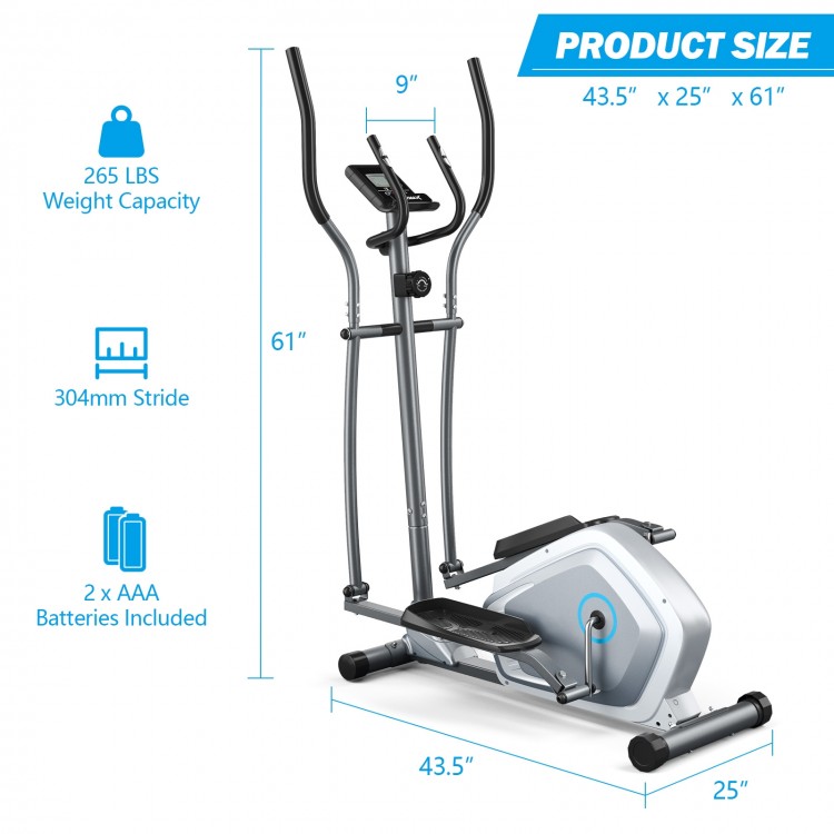 Elliptical magnetic cross trainer with LCD monitor, 265 lbs capacity, 8 resistance levels, ideal for home workouts.