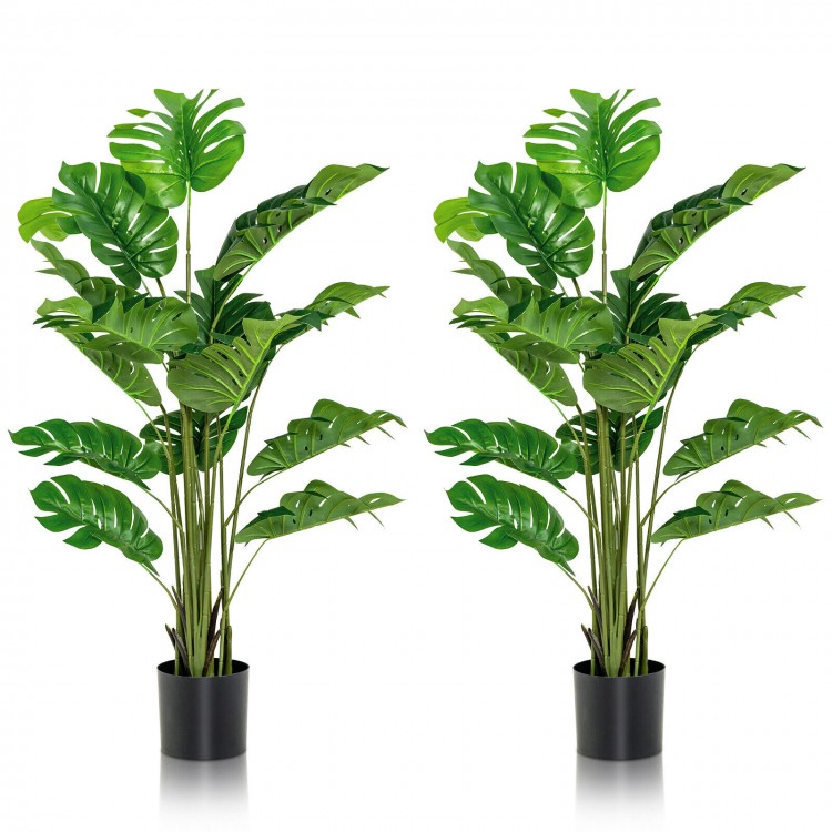 5 feet artificial monstera tree set with 15 large leaves, made of durable PEVA, ideal for indoor or outdoor decoration.