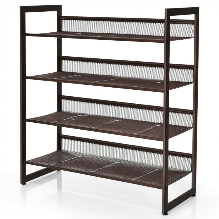 4-tier metal shoe rack with mesh shelves, suitable for entryway or hallway, maximizing storage for up to 16 pairs of.