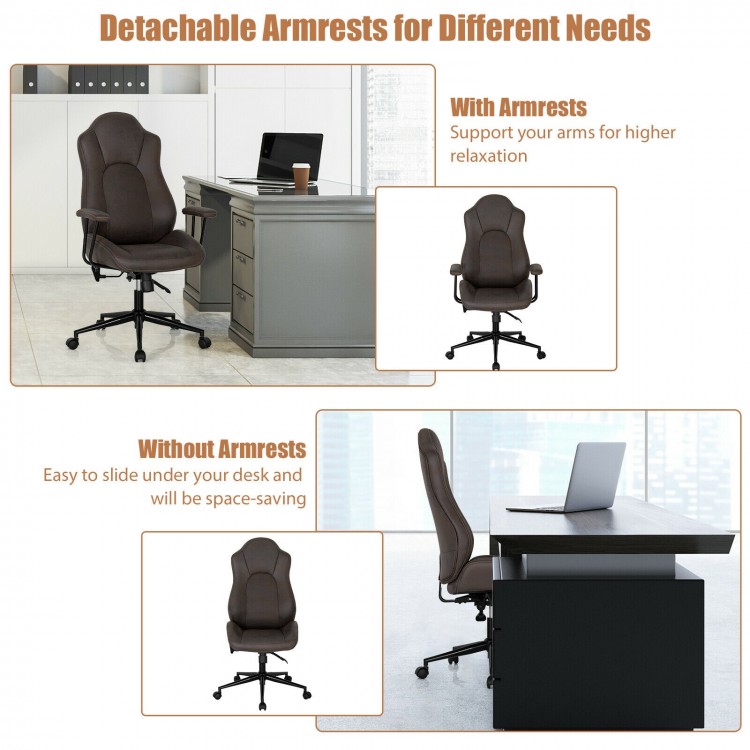 High Adjustable Back Executive Office Chair in brown with detachable armrests, designed for comfort and ergonomic.