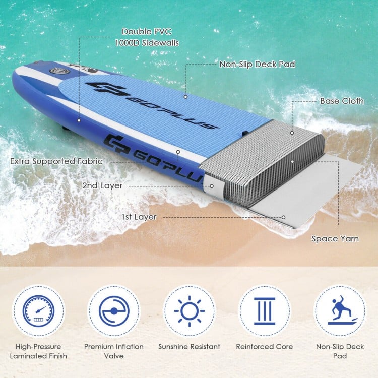 Adjustable 11 feet inflatable paddle board with non-slip deck, ideal for water activities like yoga, fishing, and.