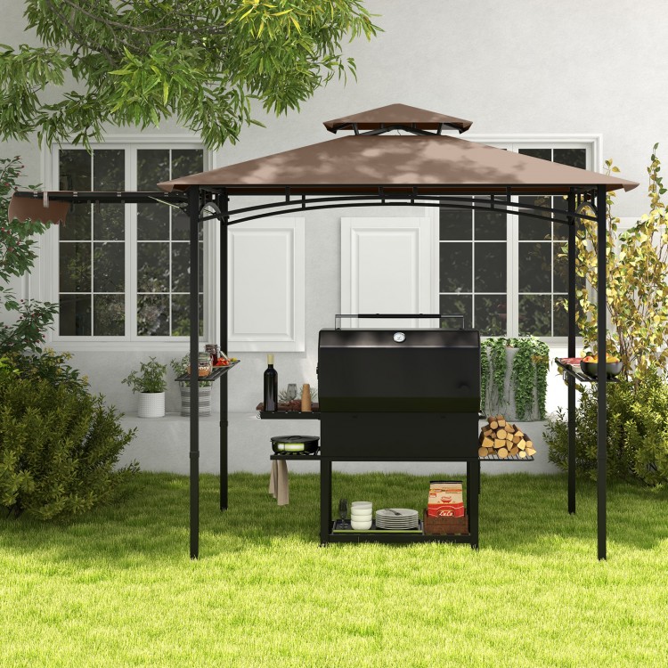 Brown grill gazebo with robust powder-coated metal frame, designed for stability and easy installation in outdoor.