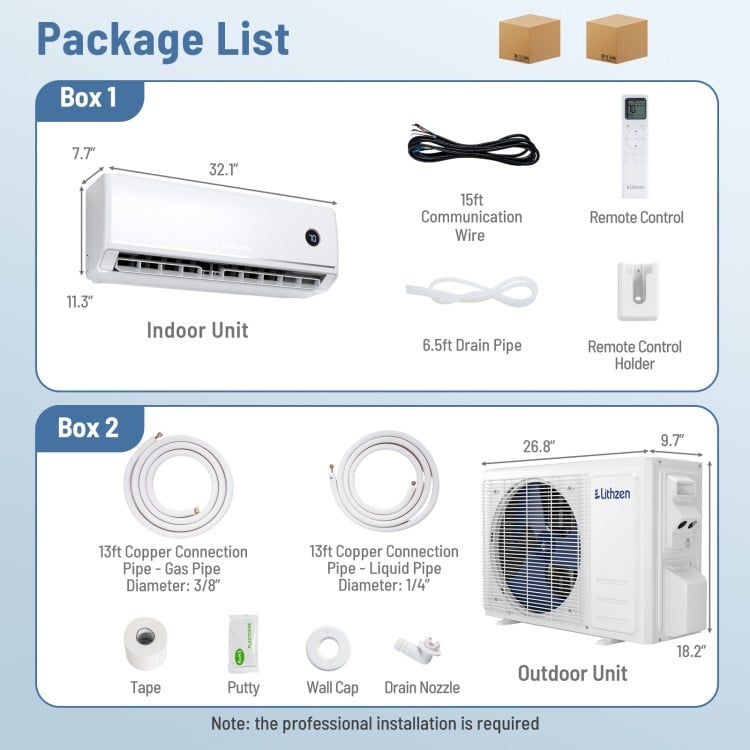Indoor and outdoor units of the 12000 BTU Mini Split Air Conditioner with WiFi control and efficient inverter.