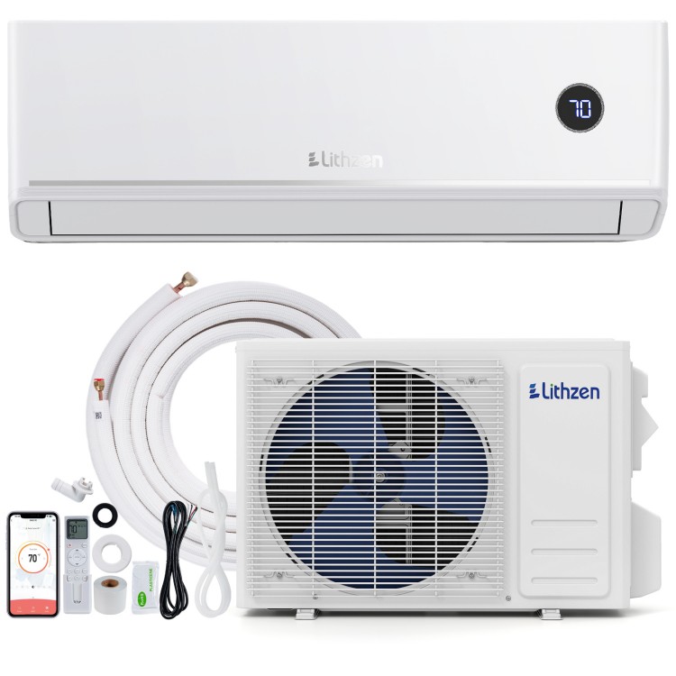 Mini split air conditioner system with 12000 BTU, WiFi control, and inverter technology for efficient cooling and.