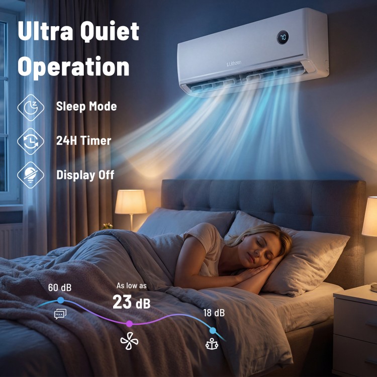 Mini split air conditioner with 12000 BTU, WiFi control, and ultra-quiet operation for rooms up to 600 sq.ft.
