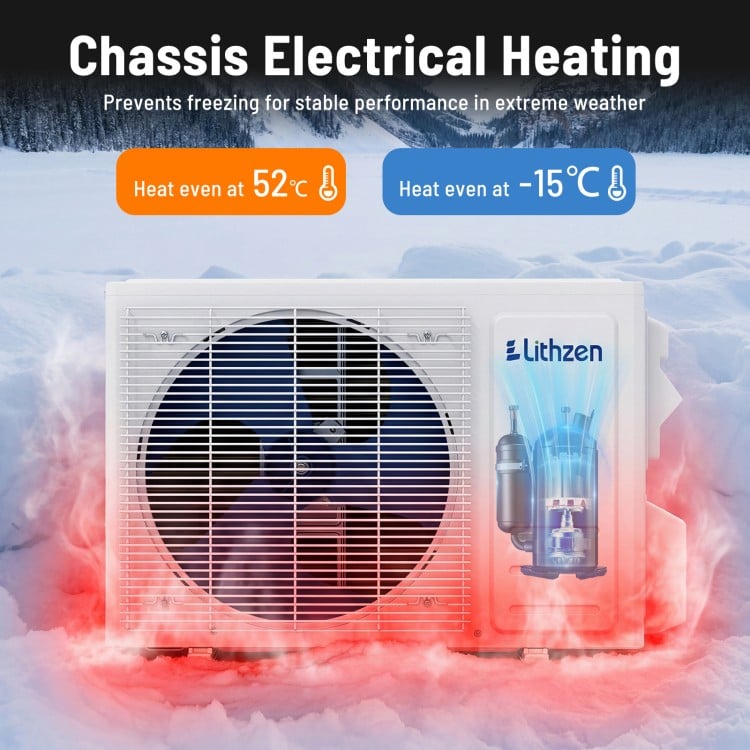 Chassis heating system of the 12000 BTU mini split air conditioner ensures performance even in extreme temperatures.