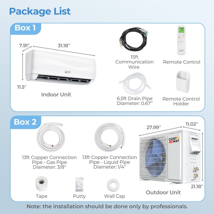 Indoor unit of a 12000 BTU mini split air conditioner with remote control, designed for all-season comfort and quiet.