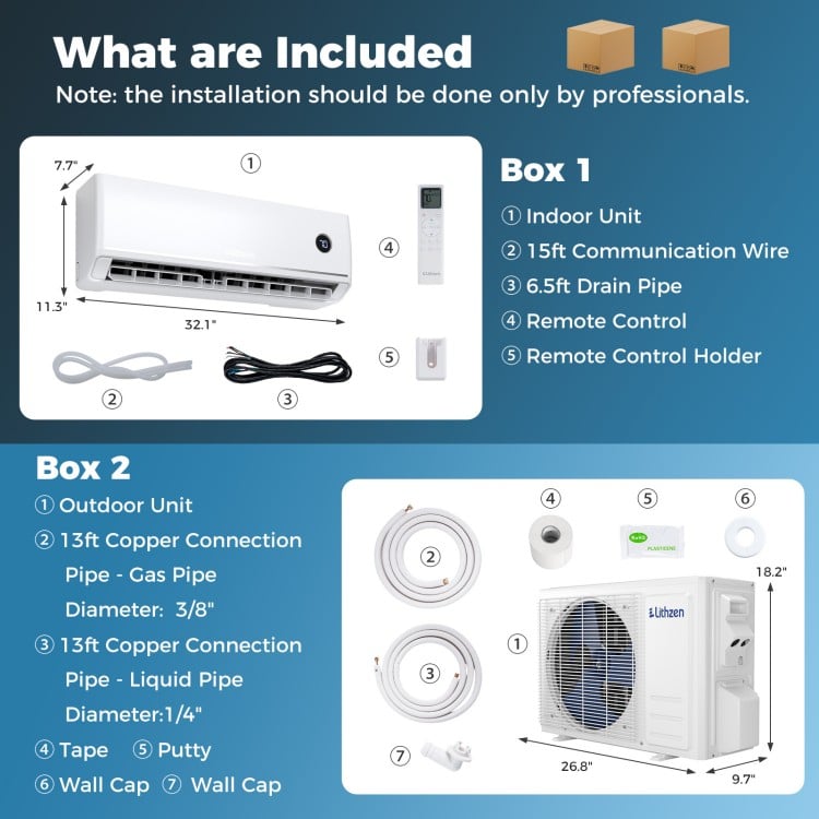 Indoor unit of the 12000 BTU Smart Mini Split AC/Heater with remote control, designed for efficient all-year comfort.