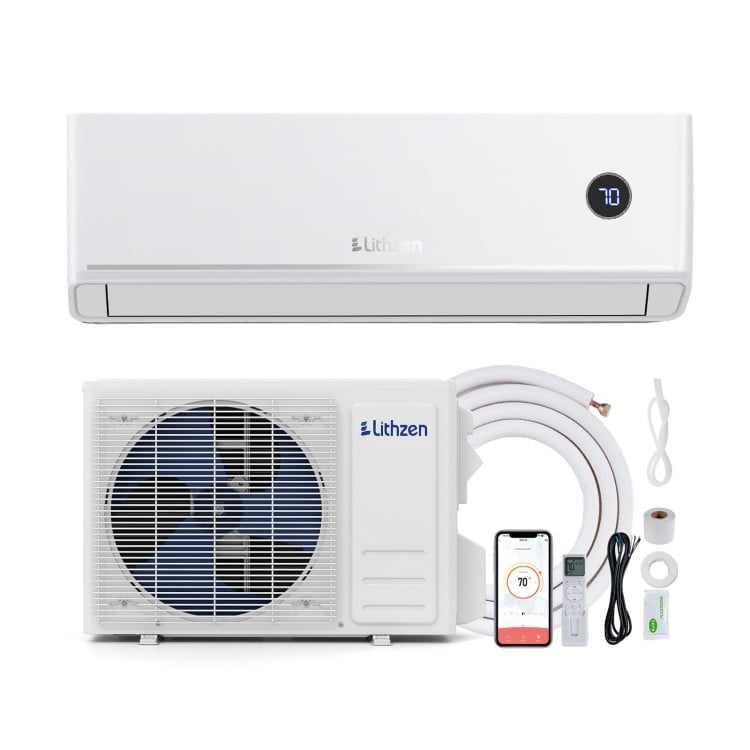 Smart Mini Split AC/Heater with 12000 BTU, WiFi enabled, Alexa compatible, and 4D airflow control for year-round.