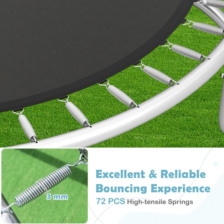 Close-up of the 12FT outdoor trampoline's 72 high-tensile springs, ensuring smooth and stable bouncing experience.