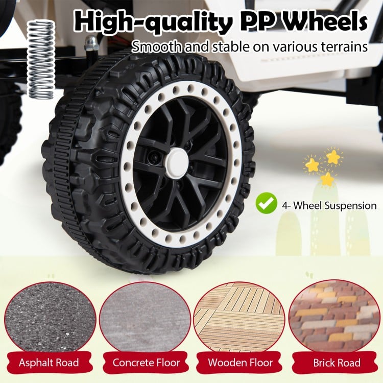 High-quality PP wheels with 4-wheel suspension ensure smooth rides on asphalt, concrete, wooden, and brick surfaces.
