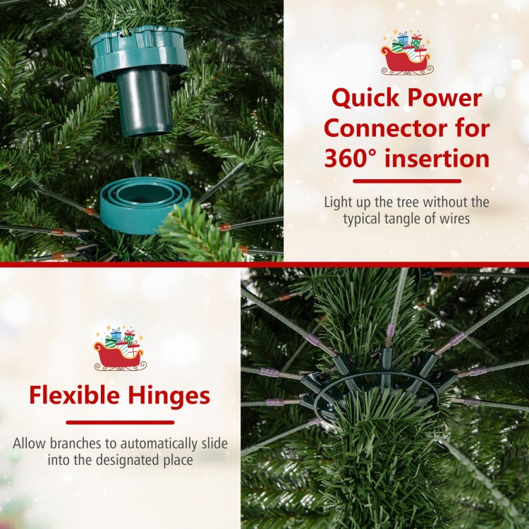 Close-up of the quick power connector for the 12 ft prelit Christmas tree, ensuring easy 360° insertion without tangled.