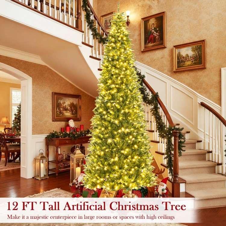12 ft tall prelit artificial Christmas tree with 2517 branch tips, ideal for large indoor spaces, creating a festive.