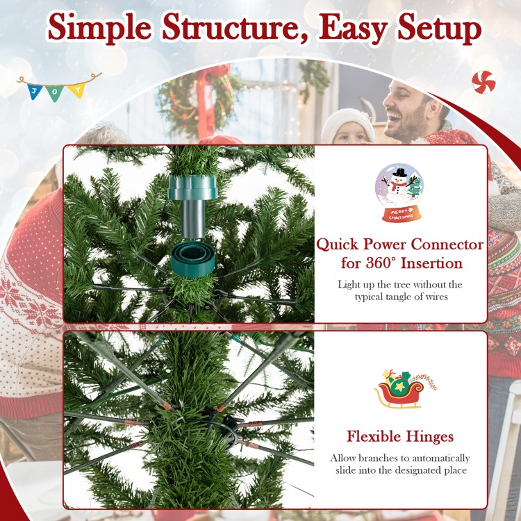 12 ft prelit artificial Christmas tree with flexible hinges and quick power connector for easy setup and festive.