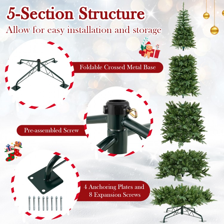 12-foot prelit artificial Christmas tree with 2517 branch tips, featuring a foldable metal base for easy setup and.