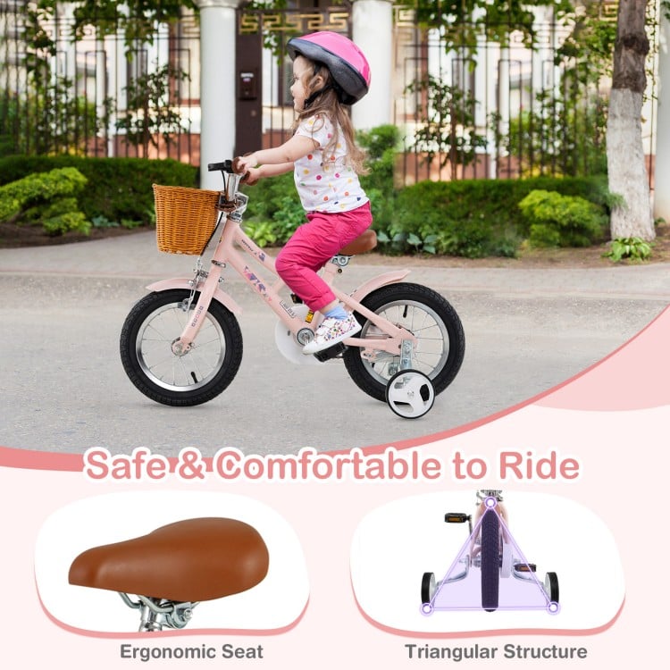12-inch kids bike with adjustable seat, ergonomic design, and basket, perfect for ages 3-8 for safe riding.