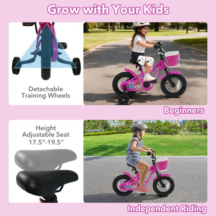 12-inch kids bike with detachable training wheels, adjustable seat, and colorful design for ages 3-4 years, perfect for.