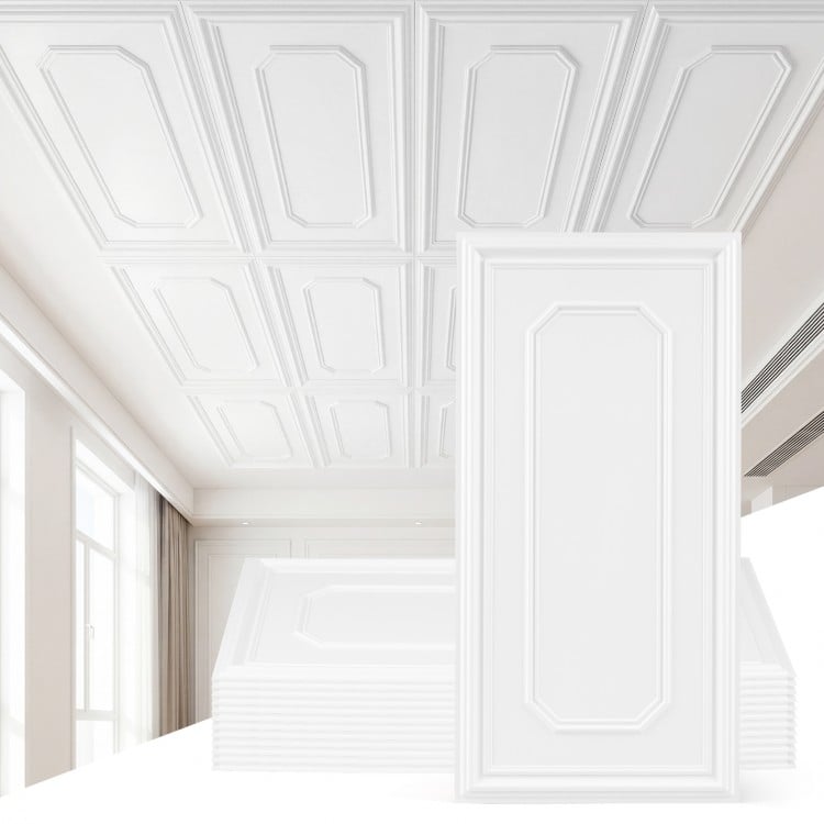 12 pieces of decorative PVC ceiling tiles with a 3D-style design, ideal for easy installation in various interior.