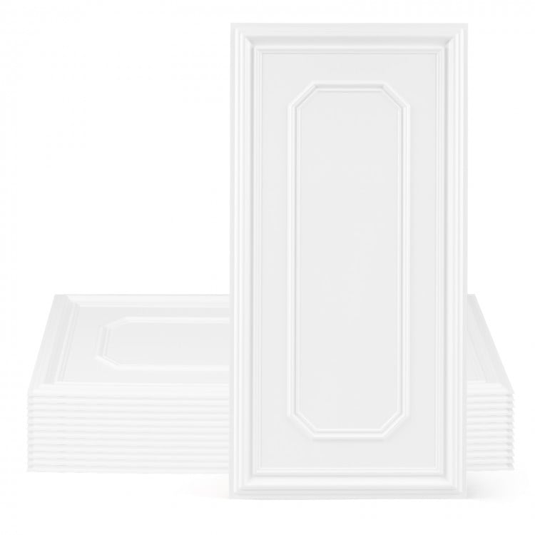 Stack of 12 decorative PVC ceiling tiles with a 3D-style design, ideal for easy installation and customizable decor.
