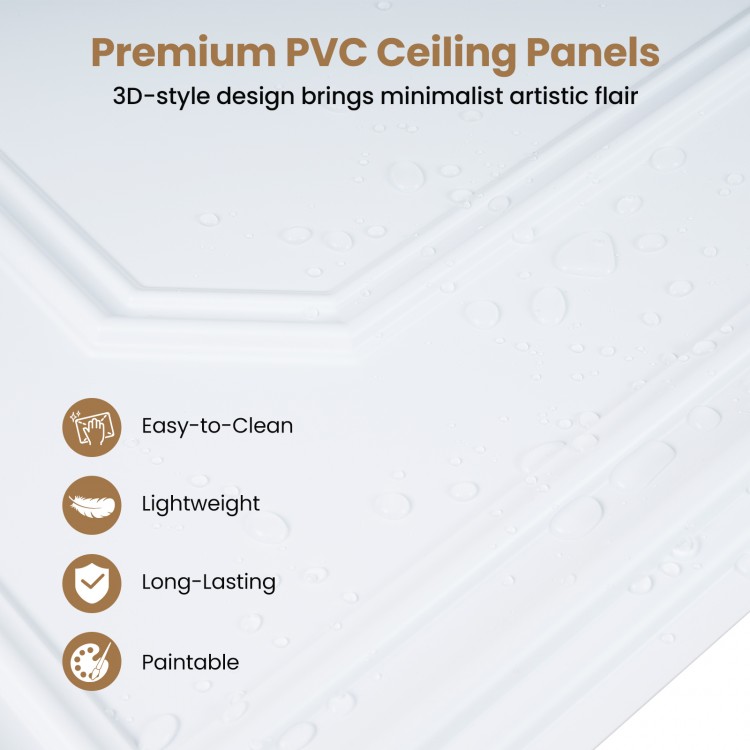 12 pieces of lightweight PVC ceiling panels with a 3D-style design, ideal for easy installation and customizable decor.