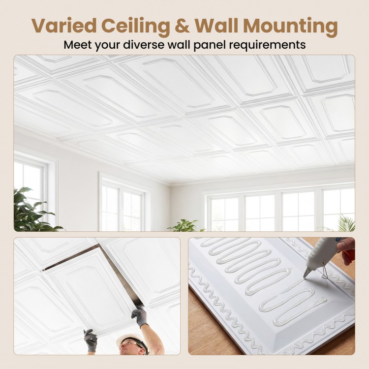 12 pieces of 3D-style PVC ceiling tiles, lightweight and paintable, ideal for easy installation in various interior.