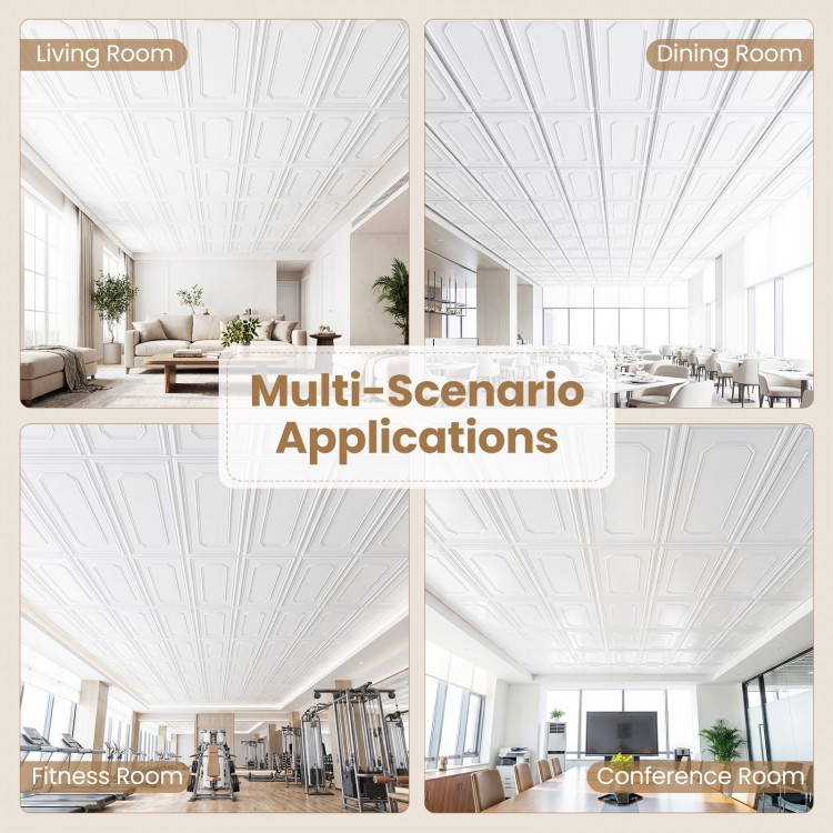 12 pieces of decorative PVC ceiling tiles in various settings, offering minimalist design for easy installation and.
