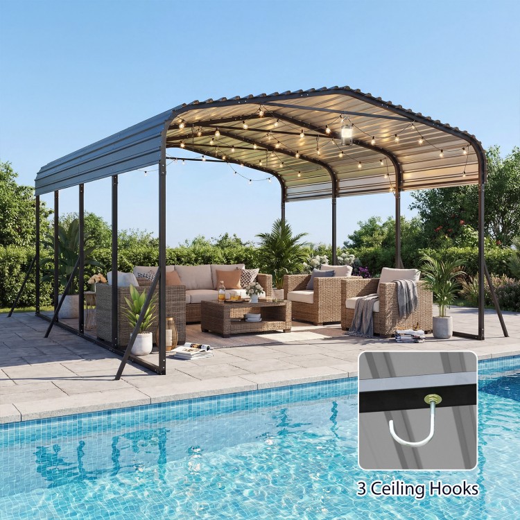 Heavy-duty 12 x 20 feet galvanized steel carport with waterproof roof, suitable for outdoor vehicle and tool shelter.