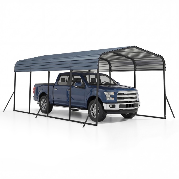 Heavy-duty 12 x 20 feet galvanized steel carport with waterproof roof, providing all-weather protection for trucks and.