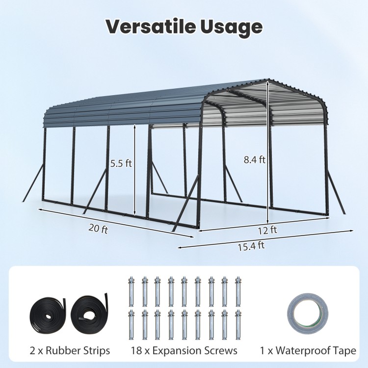 Heavy-duty 12 x 20 feet galvanized steel carport with waterproof roof, ideal for vehicle and outdoor shelter use.