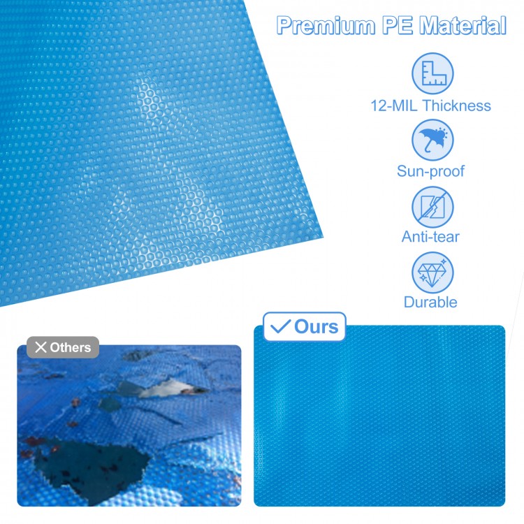 Rectangle swimming pool cover made of 12-mil PE material, sun-proof and durable, designed to retain heat and minimize.