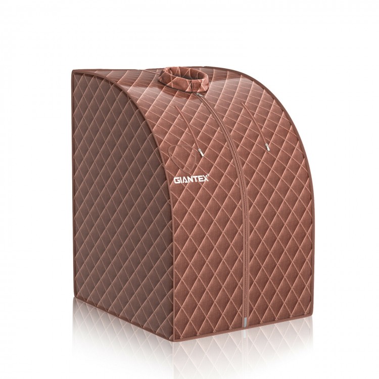 Portable personal steam sauna tent in coffee color with waterproof fabric and detachable frame for easy use and.