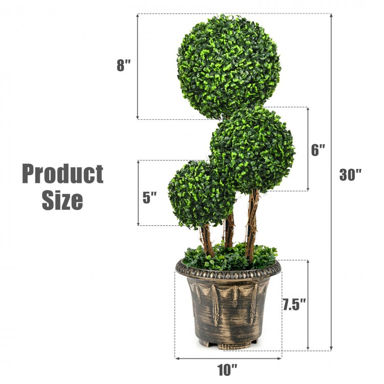 30-inch artificial topiary triple ball tree with vibrant green PE leaves in a decorative pot, ideal for indoor and.