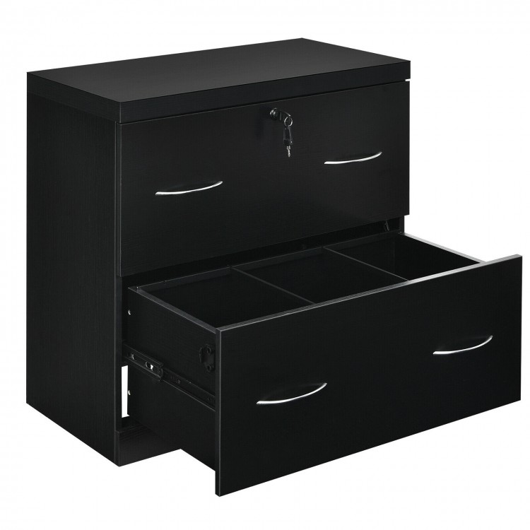2-drawer black file cabinet with lock, featuring ample storage for letter and legal size documents, ideal for home or.