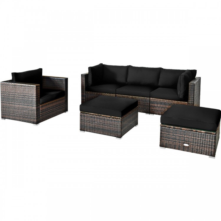 6 Pieces Patio Rattan Furniture Set with Cushion - Gallery View 1 of 12