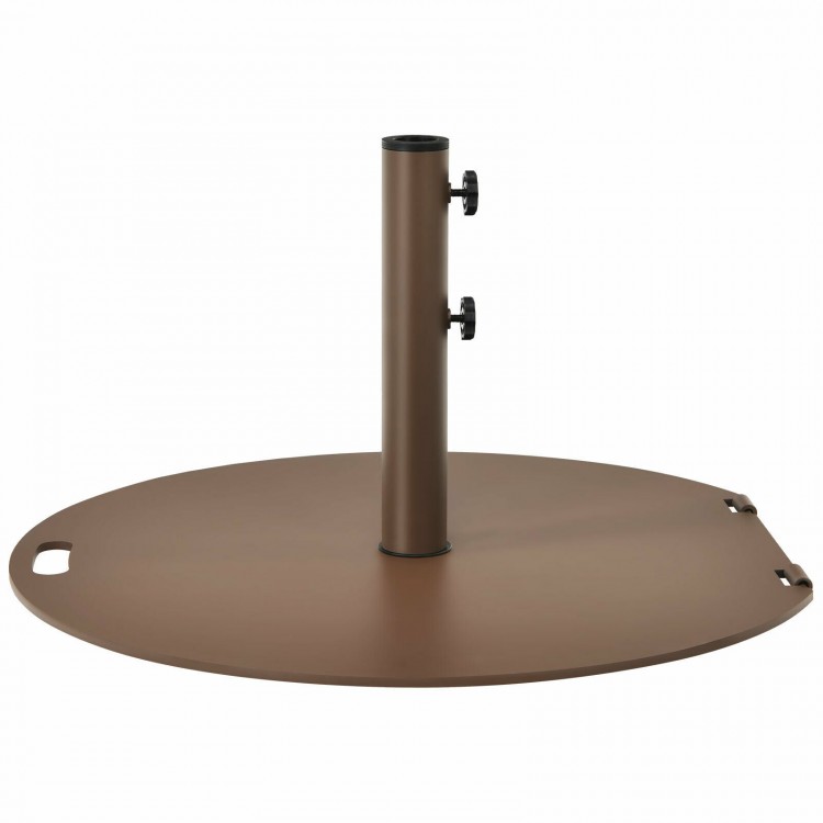 50 lbs umbrella base stand with wheels, solid metal frame, suitable for patio use, ensures stability in windy.