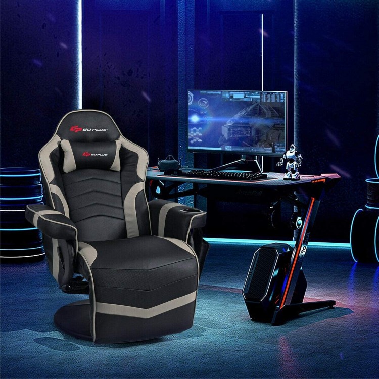 Ergonomic high back massage gaming chair in gray with adjustable backrest, 4 massage points, and side pouch for.