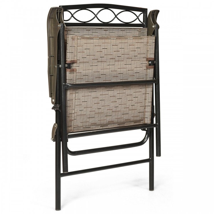 Folding patio chair set with breathable fabric and heavy-duty steel frame, ideal for outdoor dining and relaxation.
