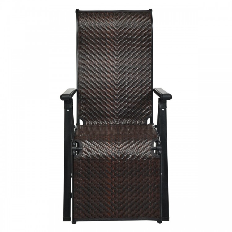 Front view of the patio back adjustable rattan folding lounge recliner with a sleek design, perfect for outdoor comfort.