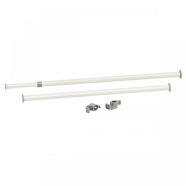 Telescopic clothes hanger rods with adjustable height and width, designed for versatile storage in any room.
