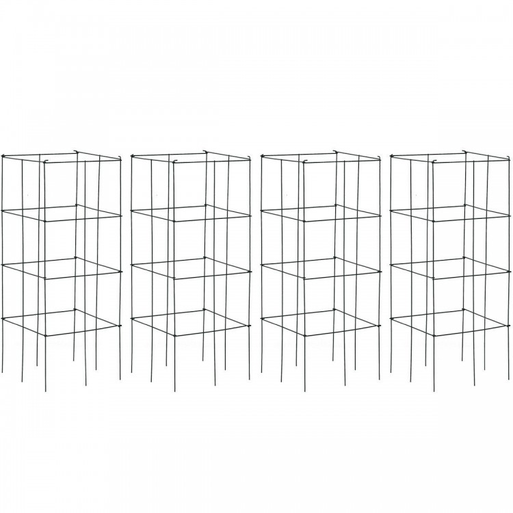 Four pack of dark green garden trellises with stable iron frames, ideal for climbing plants like beans and roses.