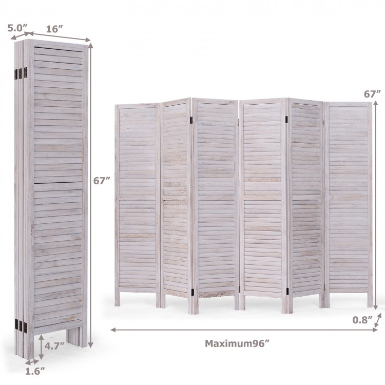 6-panel classic Venetian wooden slat room screen with rustic finish, providing privacy and allowing light and air flow.
