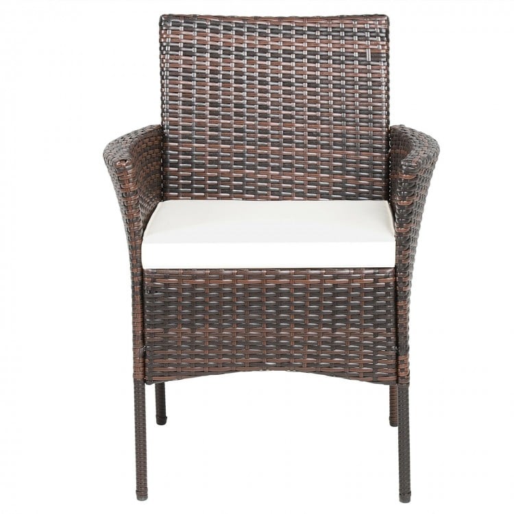 Single armrest chair from the outdoor dining set, featuring durable PE rattan and a soft cushion for comfortable.