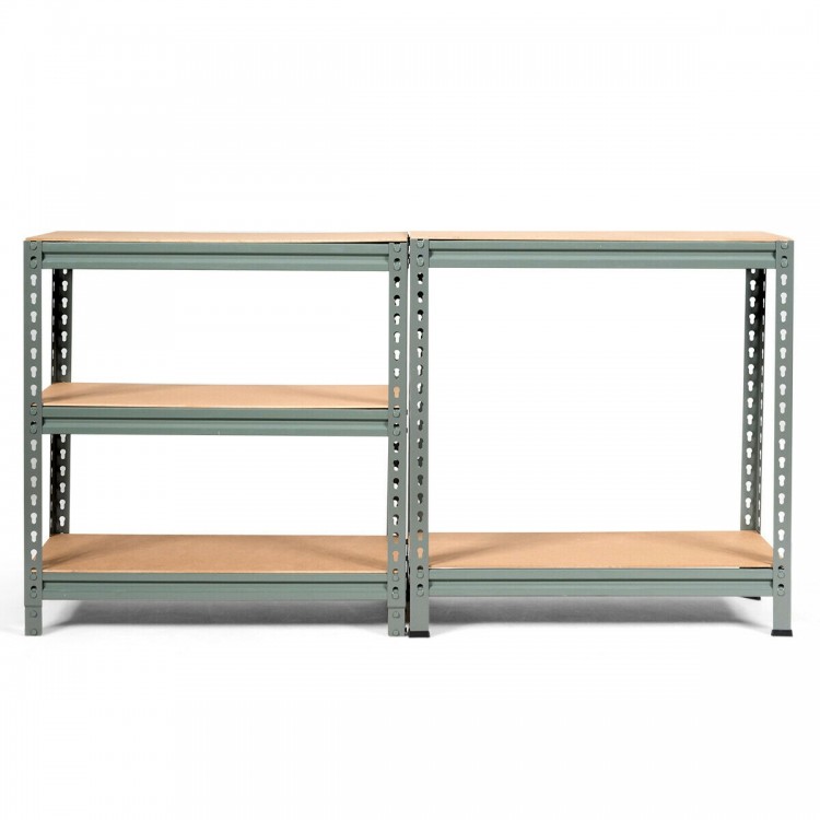 5-tier gray steel shelving unit with adjustable MDF shelves, ideal for heavy-duty storage in garage or workshop.