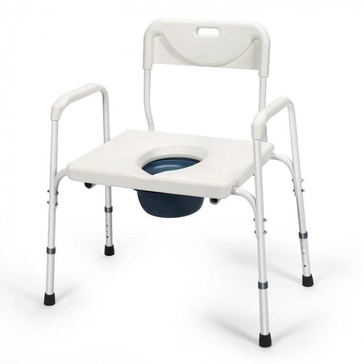 Portable 3-in-1 bedside commode chair with adjustable height, sturdy steel frame, and removable bucket for easy.