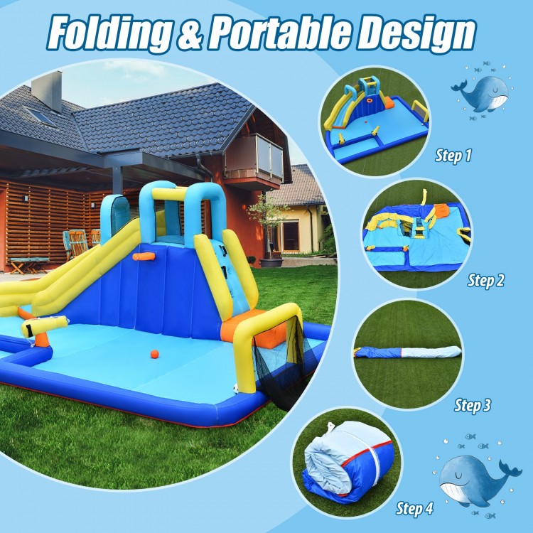 Inflatable water slide jumping house featuring a folding design, durable oxford material, and built-in water guns for.