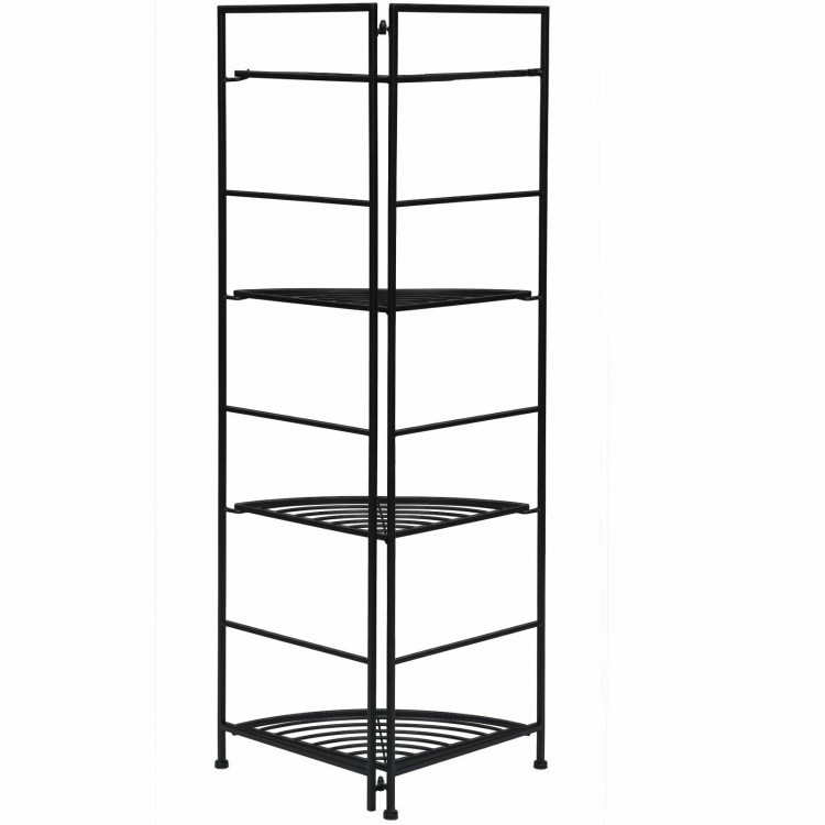 4-tier folding metal shelf plant stand with anti-slip footpads, perfect for organizing plants in corners of any space.